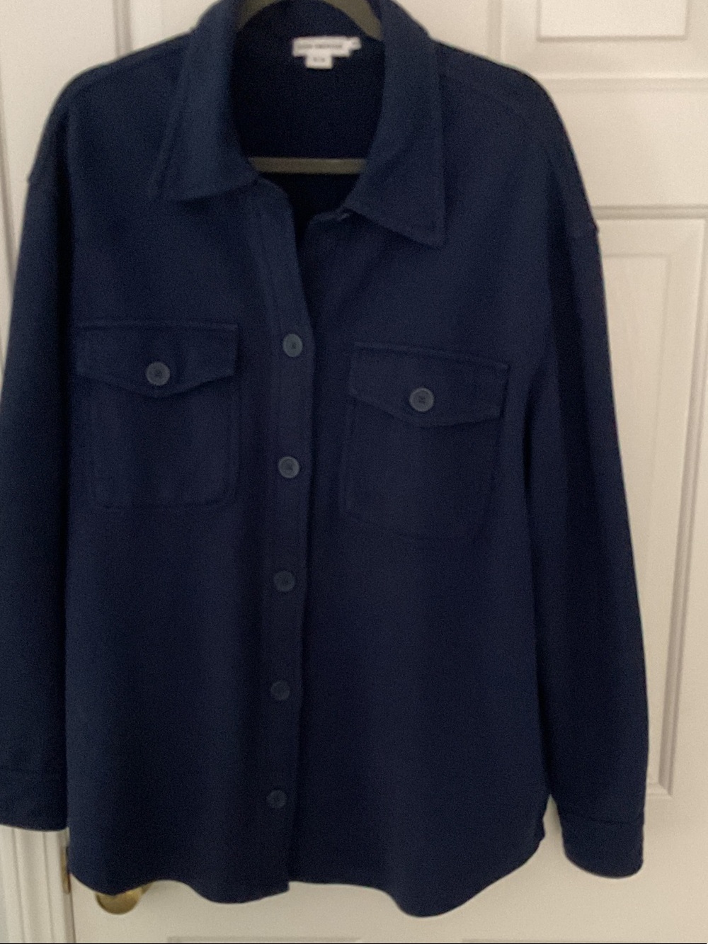 Good American Navy Button-Front Utility Shacket